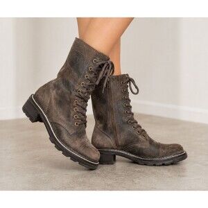 Donald J Pliner Gita Combat Boots Brown Oiled Suede Lace Up Moto Boots 5.5M